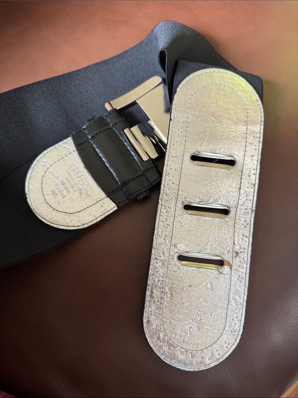 GUESS Black Studded Elastic Belt with Silver Buckle - Picture 5 of 6